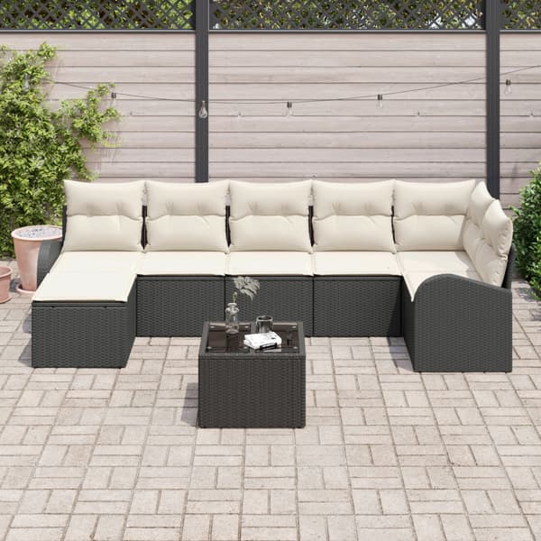 Trädgårdsoffset med kudde 8 pcs Svart Poly rattan