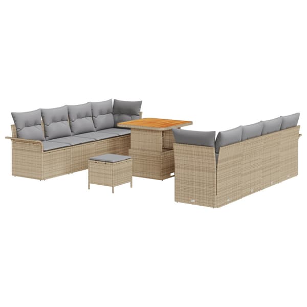 Trädgårdsoffset med kudde 11 pcs Beige konstrotting