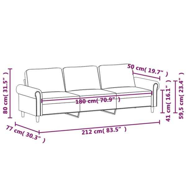 3-sitssoffa rosa 180 cm sammet