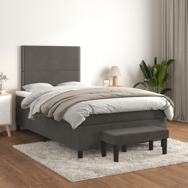 Ramsäng med madrass mörkgrå 120x190 cm sammet