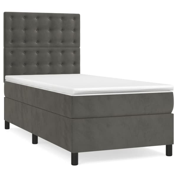 Ramsäng med madrass mörkgrå 100x200 cm sammet