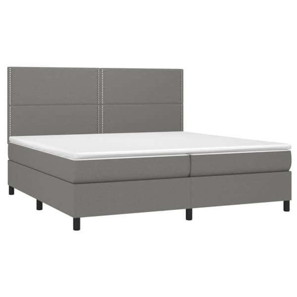 Ramsäng med madrass & LED mörkgrå 200x200 cm tyg