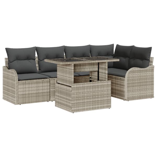 Matgrupp med kudde 6 pcs Ljusgrå Poly rattan