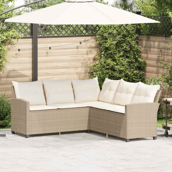 L-formad soffsoffa med kuddar beige konstrotting