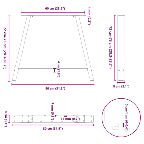 Matbordsben A-formade 2 st 90x(72-73) cm stål