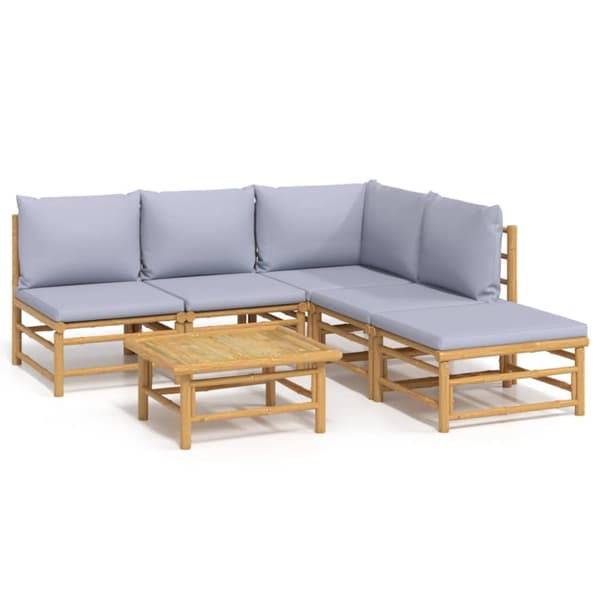 Loungegrupp 6 delar ljusgråa dynor bambu