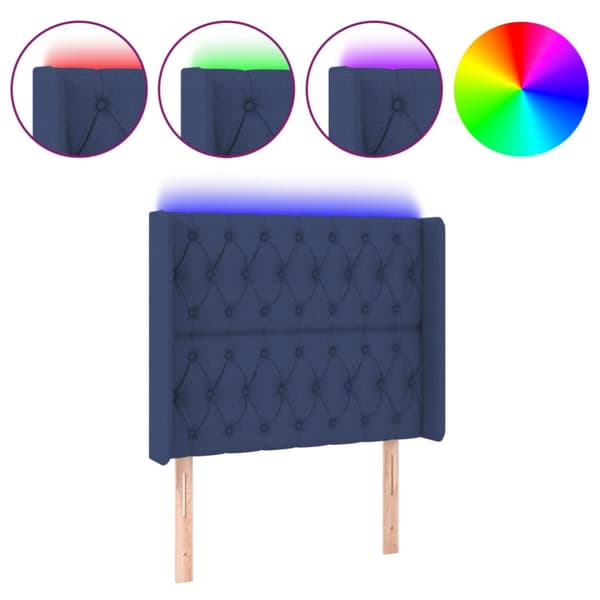 Sänggavel LED blå 103x16x118/128 cm tyg