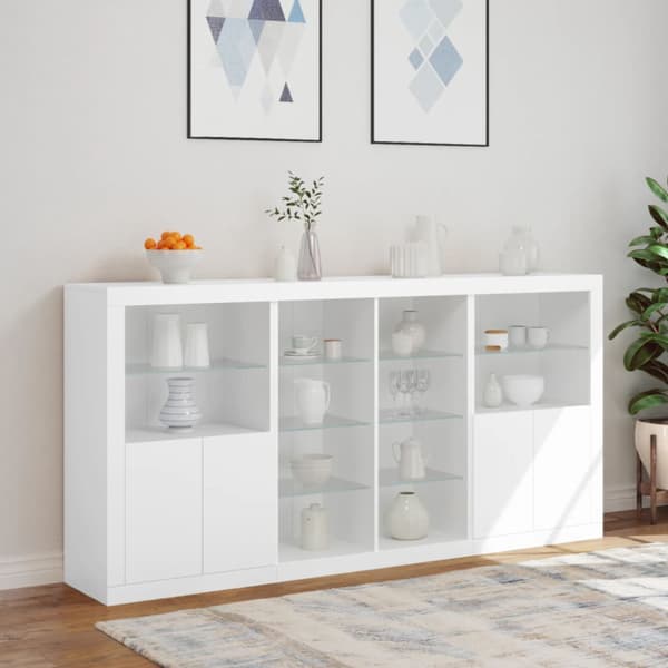 Skänk med LED-belysning vit 202x37x100 cm