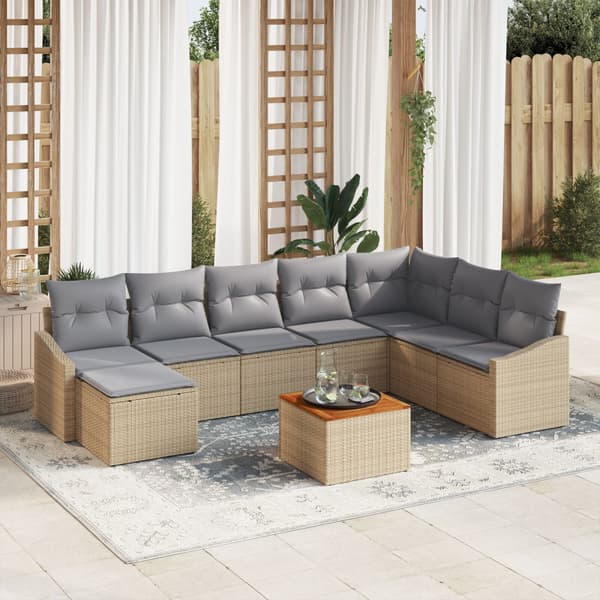 Trädgårdsoffset med kudde 9 pcs Beige konstrotting