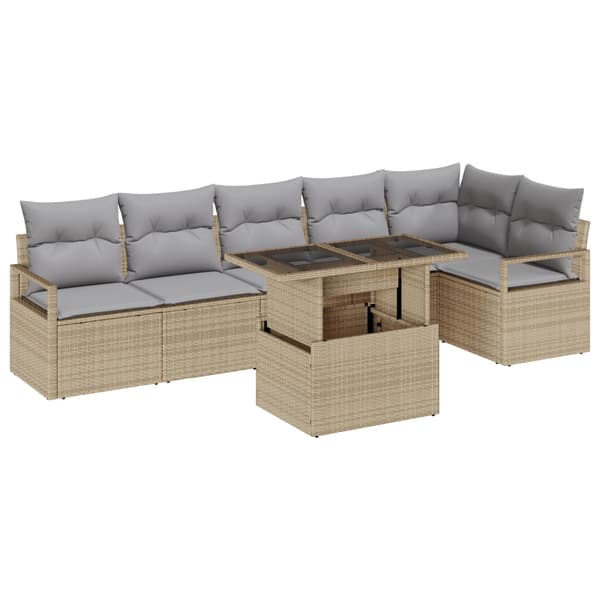Trädgårdsoffset med kudde 7 pcs Beige Poly rattan