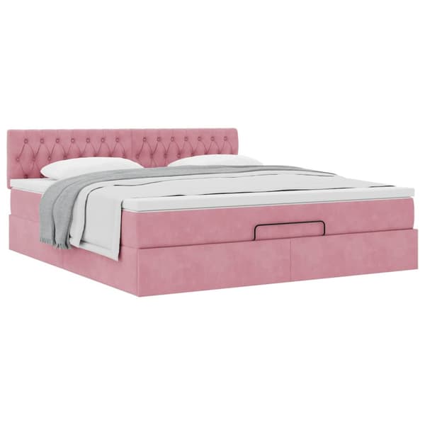 Ottoman sängram med madrass rosa 160x200 cm sammet