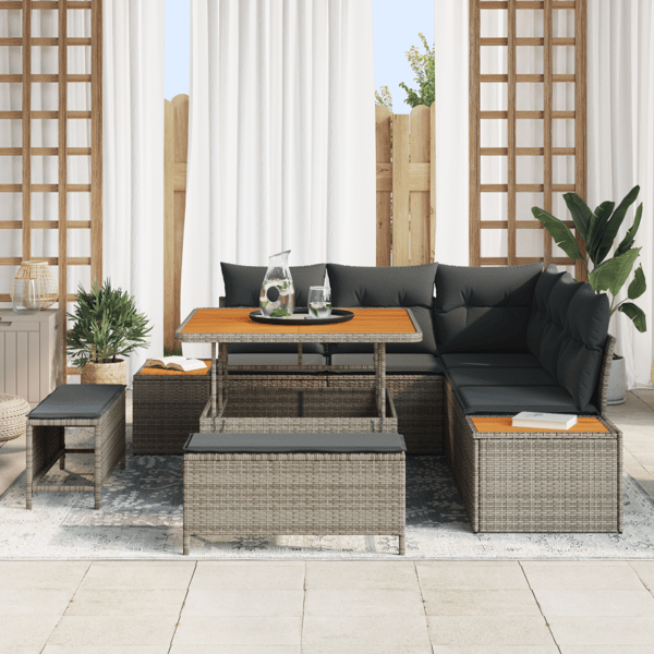 Trädgårdsoffset med kudde med lagring 8 pcs Grå Poly rattan