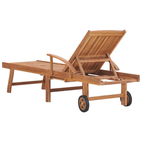 Solsäng med grå dyna massiv teak