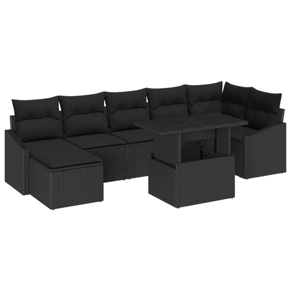 Trädgårdsoffset 8 pcs Svart Poly Rattan och Pulverlackerad Stål
