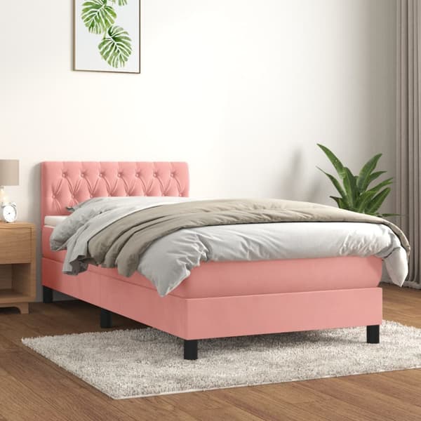 Ramsäng med madrass rosa 90x190 cm sammet