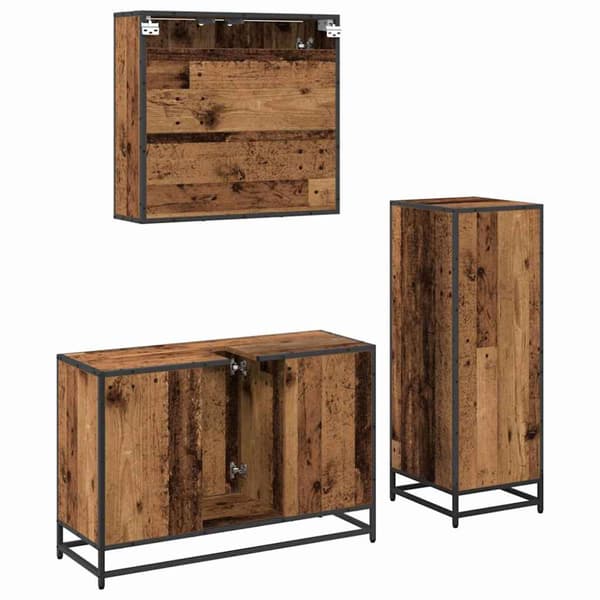 Badrumsmöbelset med låda 3 pcs Gammalt trä Konstruerat trä