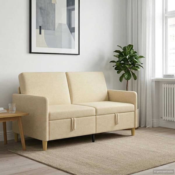 Soffa med förvaring Gräddvit 152 x 78 x 87 cm Polyester