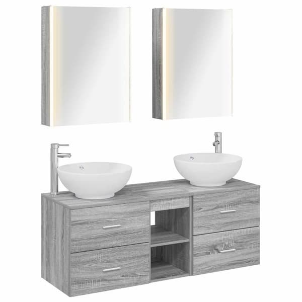 Badrumsmöbelset 5 pcs Grå Sonoma Konstruerat trä och glas