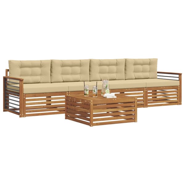 Utomhussoffset med kudde 5 pcs Naturlig och Beige