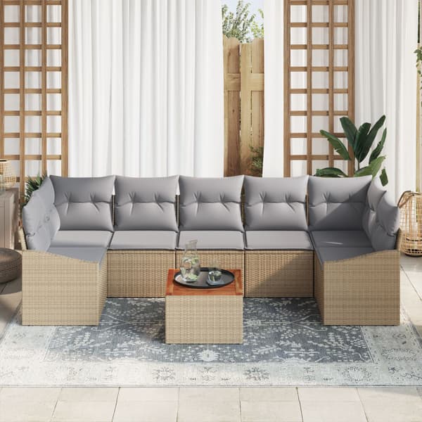 Trädgårdsoffset med kudde 8 pcs Beige konstrotting
