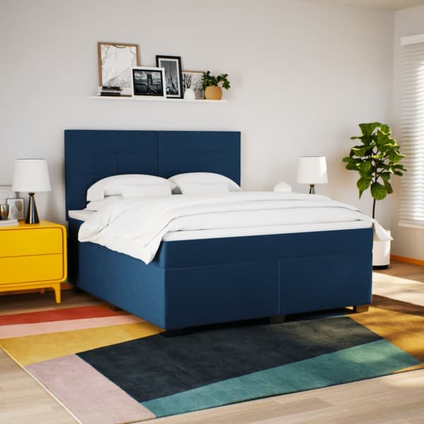 Ramsäng med madrass blå 180x200 cm tyg
