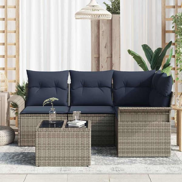 Trädgårdsoffset med kudde 5 pcs Grå konstrotting