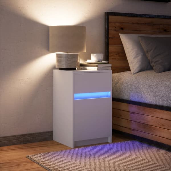 Sängbord med LED-lampor vit konstruerat trä