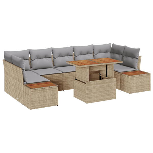 Trädgårdsoffset med lagring 8 pcs Beige Poly rattan