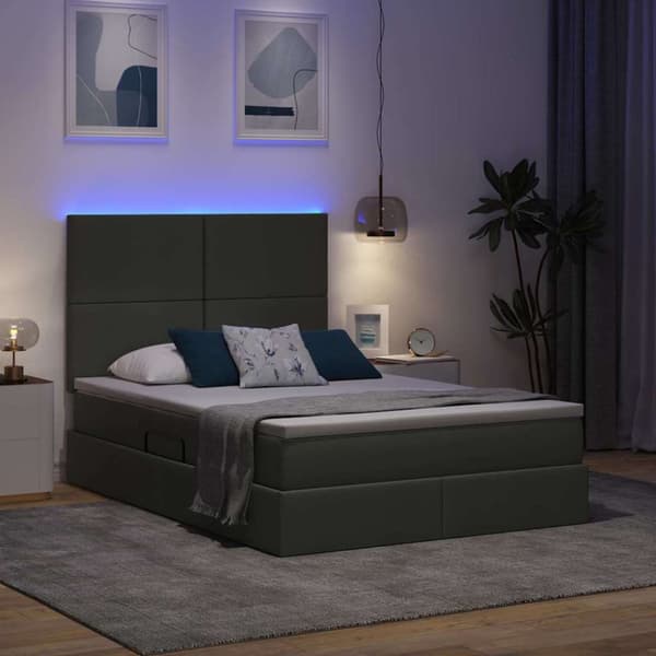 Förvaringssäng med LED med led Mörkgrå 140 x 190 cm Polyester