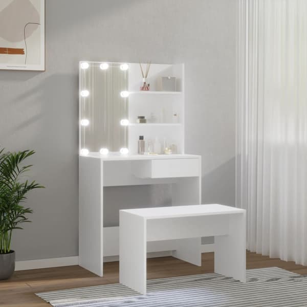 Sminkbord LED vit konstruerat trä