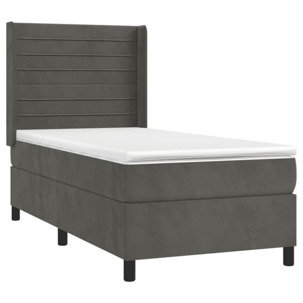 Ramsäng med madrass & LED mörkgrå 100x200 cm sammet