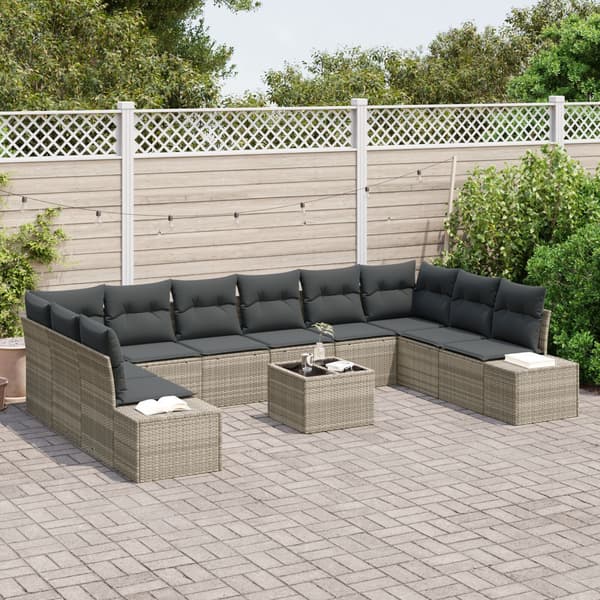 Trädgårdsoffset med kudde 10 pcs Ljusgrå Polyrattan