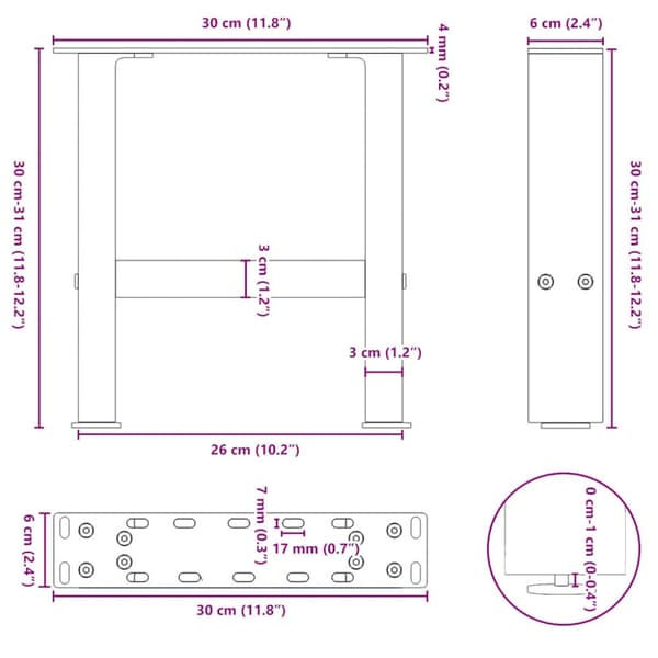 Soffbordsben vita 2 st 30x(30-31) cm stål