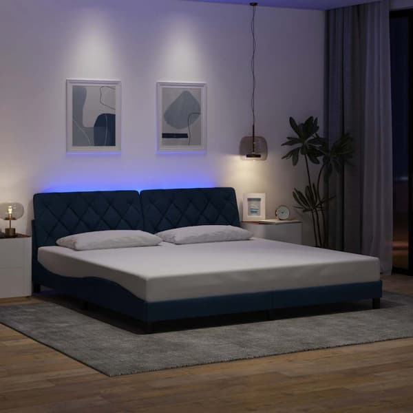 Bed Frame with LED without Mattress Blue 200x200 cm Fabric