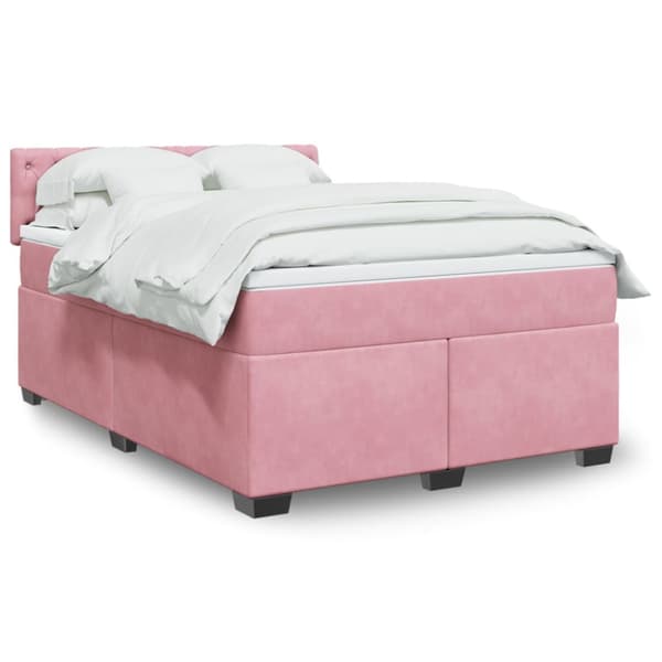 Ramsäng med madrass rosa 140x190 cm sammet