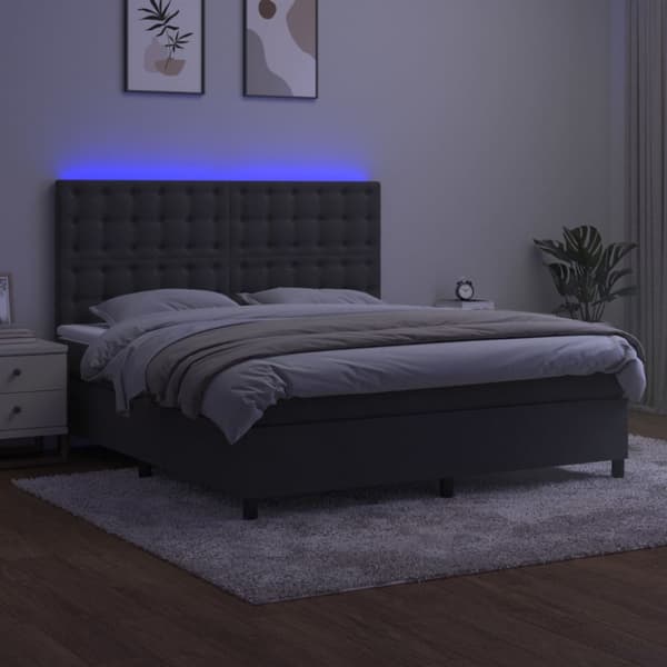 Ramsäng med madrass & LED mörkgrå 160x200 cm sammet