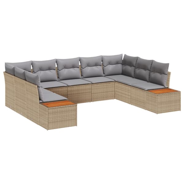 Trädgårdsoffset med kudde 9 pcs Beige Poly rattan