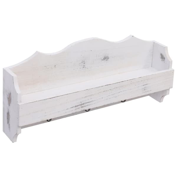 Väggkrokar med förvaring vit 50x10x23 cm trä