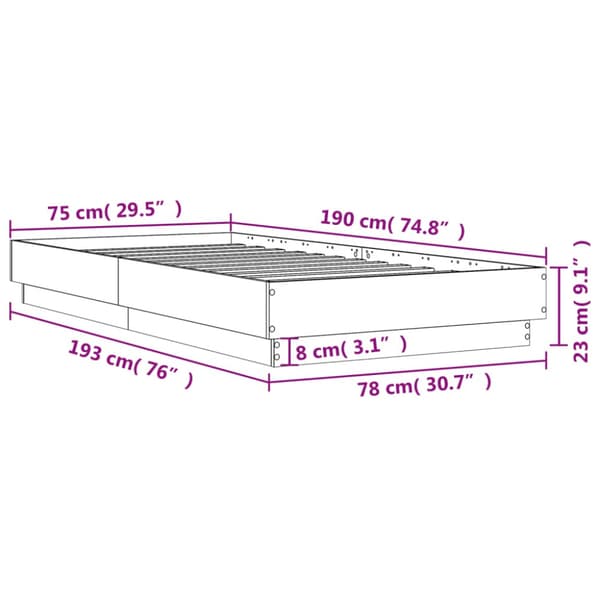 Sängram vit 75x190 cm konstruerat trä
