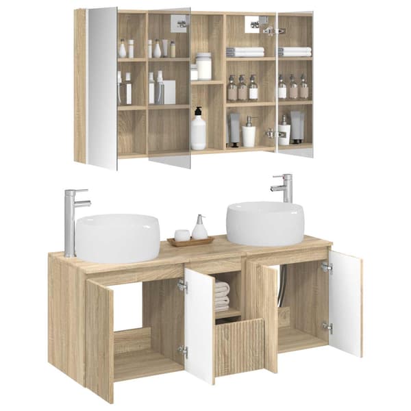 Badrumsskåpsset 4 pcs Sonoma-ek Konstruerat trä