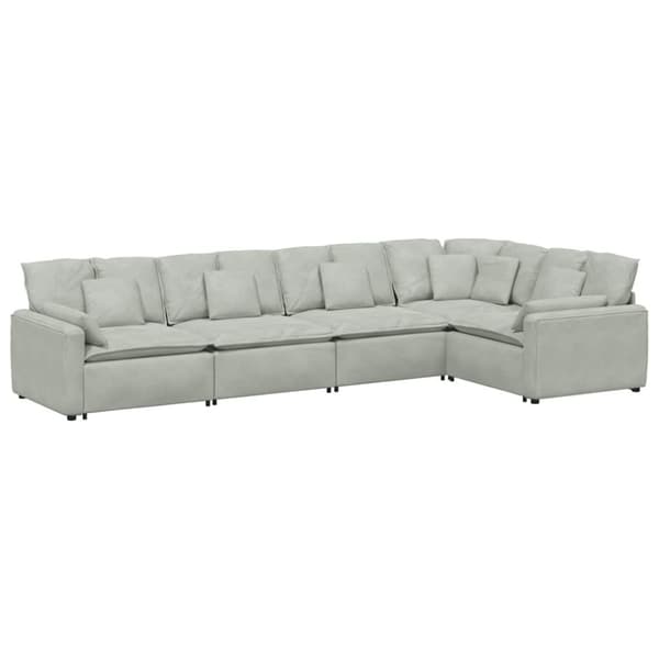 Modulsoffa med dynor sammet ljusgrå