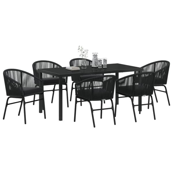 Trädgårdsmöbelset 7 pcs Svart Pulverlackerat stål