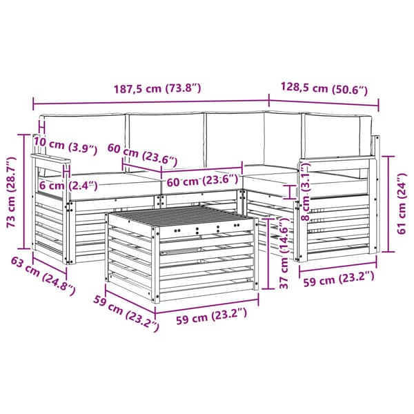 Utomhussoffset 5 pcs Vit och grädde 59 x 59 x 37 cm Polyester