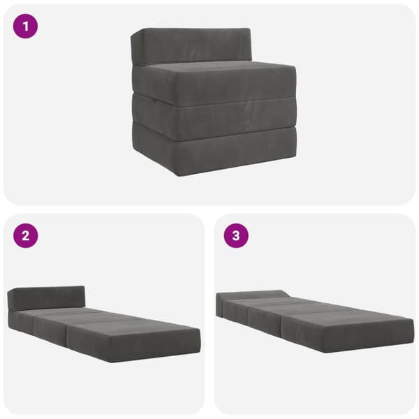 Fällbar Soffbed Mörkgrå 200 x 70 x 10 cm Sammet