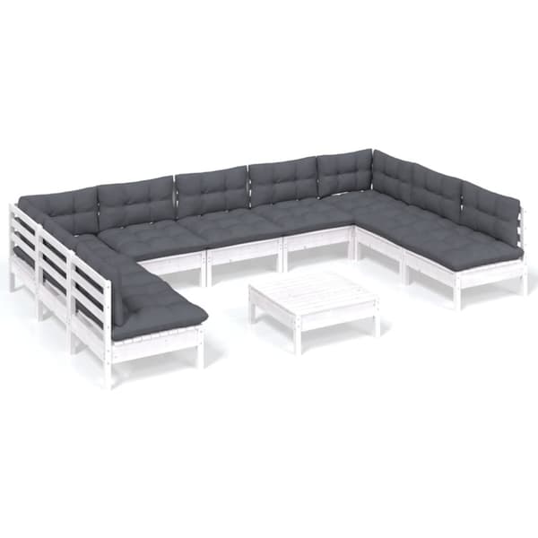 Loungegrupp med dynor 10 delar vit massiv furu