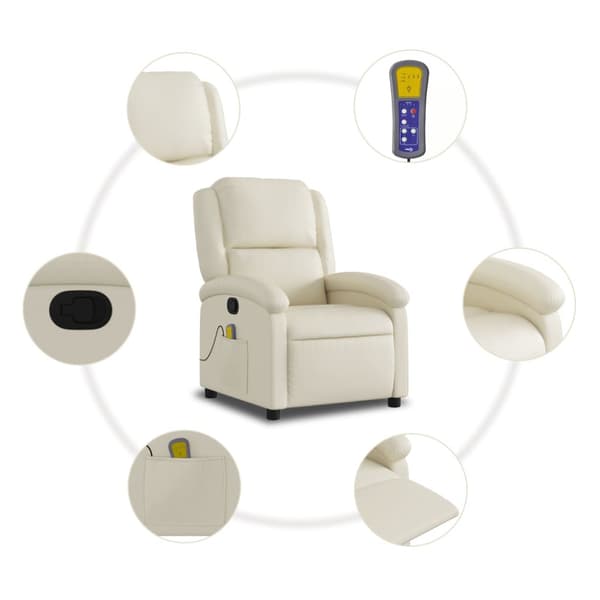 Massagefåtölj krämfärgad konstläder
