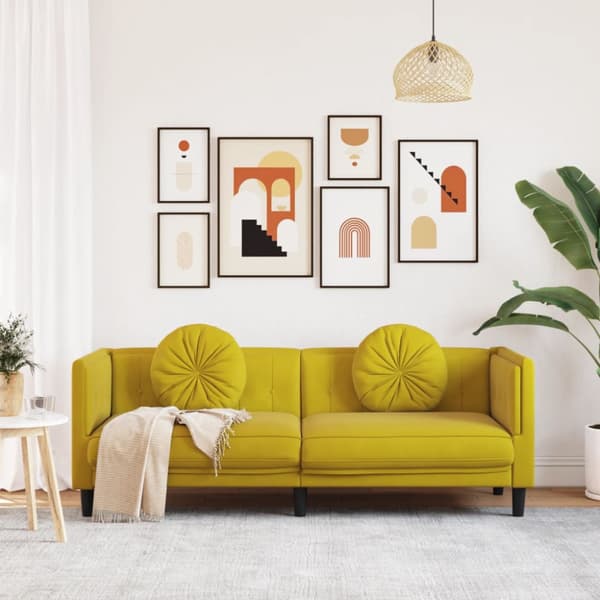 Soffa med kuddar 3-sits gul sammet