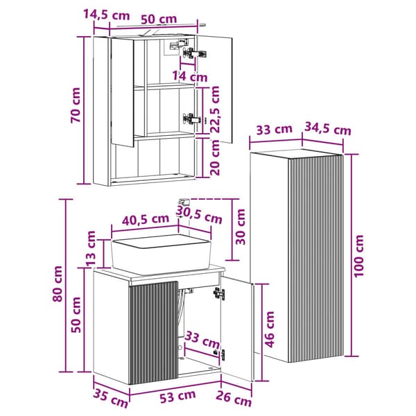 Badrumsmöbelset 4 pcs Vit Konstruerat trä och glas