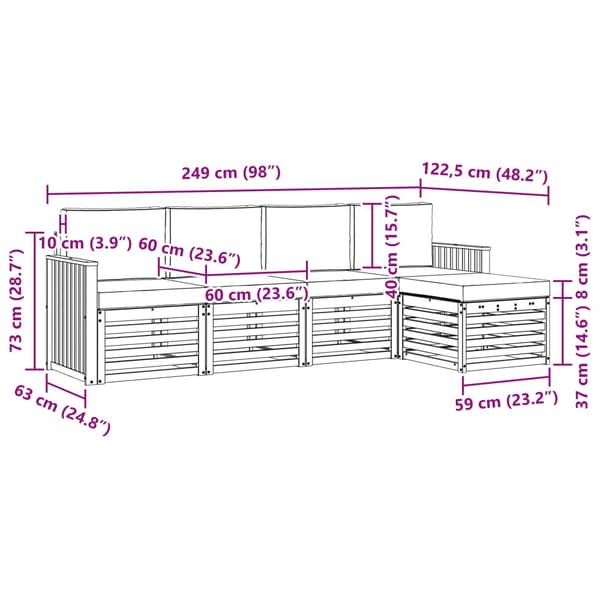 Utomhussoffset 5 pcs Vit och grädde 249 x 122,5 x 73 cm
