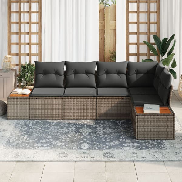 Trädgårdsoffset med kudde 5 pcs Grå Poly rattan
